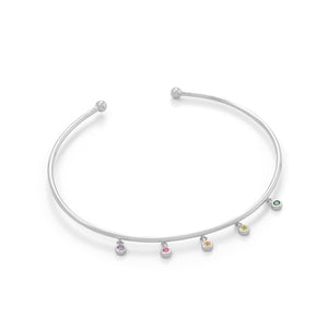 Rhodium Plated Flex Cuff with Multi Color CZ's - Joyeria Lady