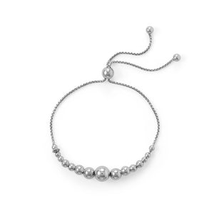 Rhodium Plated Graduated Bead Bolo Bracelet - Joyeria Lady