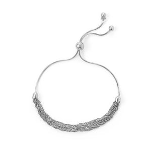 Rhodium Plated Six Strand Chain Bolo Bracelet - Joyeria Lady