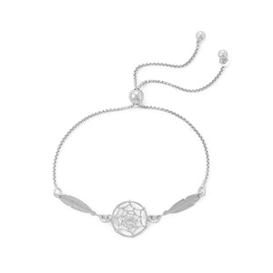 Rhodium Plated Dream Catcher Bolo Bracelet - Joyeria Lady