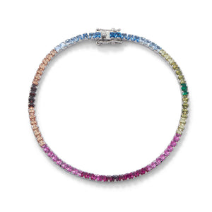 Rhodium Plated Rainbow CZ Tennis Bracelet - Joyeria Lady