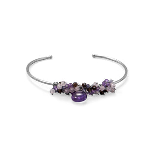 Plum Perfect! Rhodium Plated Multi Stone Beaded Cuff Bracelet - Joyeria Lady