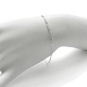 Thin Sterling Silver Figaro Chain Bracelet in 2mm (Gauge 050) width. Available in 7" and 8" Lengths. - Joyeria Lady