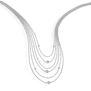 16"+2" Extension Rhodium Plated Multistrand Graduated Necklace with CZs - Joyeria Lady