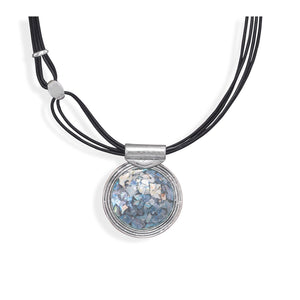 18" Multistrand Leather with Roman Glass Necklace - Joyeria Lady