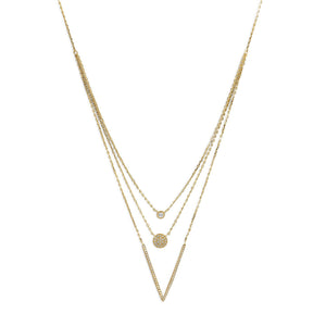 14 Karat Gold Plated Triple Strand Necklace with CZs - Joyeria Lady