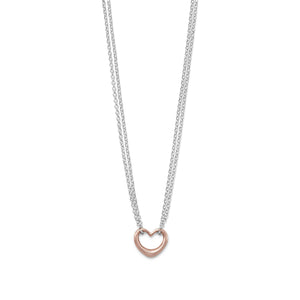 Two Tone Double Strand Open Heart Necklace - Joyeria Lady