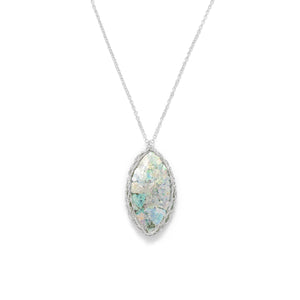 Ancient Roman Glass Marquise Necklace with Woven Wire Mesh - Joyeria Lady