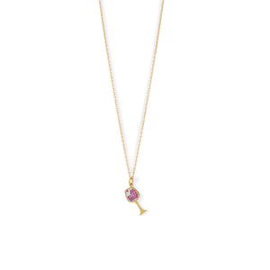 14 Karat Gold Plated CZ Red Wine Glass Charm Necklace - Joyeria Lady