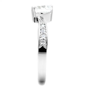 3W1337 Rhodium Brass Ring with AAA Grade CZ in Clear