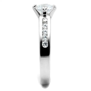 3W1340 Rhodium Brass Ring with AAA Grade CZ in Clear