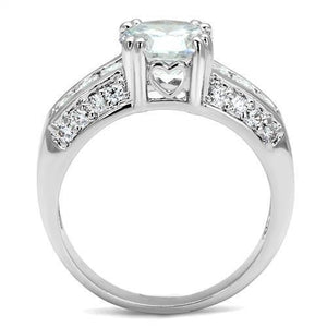 3W1344 Rhodium Brass Ring with AAA Grade CZ in Clear