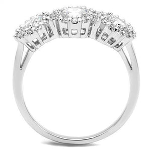 3W1347 Rhodium Brass Ring with AAA Grade CZ in Clear