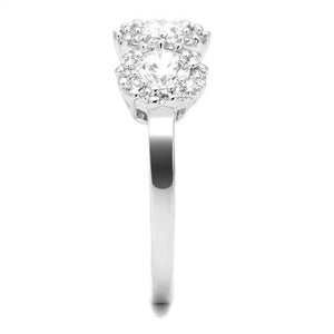 3W1347 Rhodium Brass Ring with AAA Grade CZ in Clear