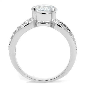 3W1348 Rhodium Brass Ring with AAA Grade CZ in Clear