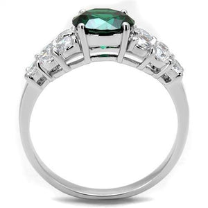 3W1364 Rhodium Brass Ring with Synthetic in Emerald
