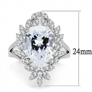 3W1435 Rhodium Brass Ring with AAA Grade CZ in Clear