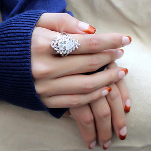 3W1435 Rhodium Brass Ring with AAA Grade CZ in Clear
