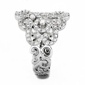 3W1439 Rhodium Brass Ring with AAA Grade CZ in Clear