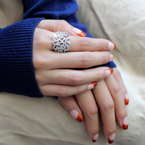 3W1439 Rhodium Brass Ring with AAA Grade CZ in Clear