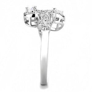 3W1441 Rhodium Brass Ring with AAA Grade CZ in Clear