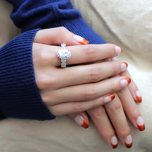 3W1442 Rhodium Brass Ring with AAA Grade CZ in Clear