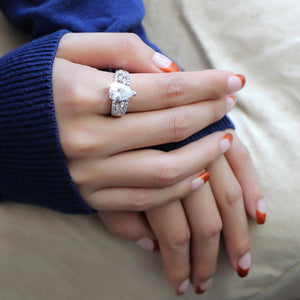 3W1444 Rhodium Brass Ring with AAA Grade CZ in Clear