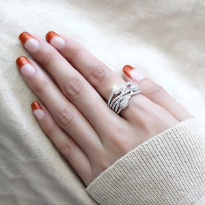 3W1446 Rhodium Brass Ring with AAA Grade CZ in Clear