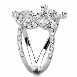 3W1447 Rhodium Brass Ring with AAA Grade CZ in Clear
