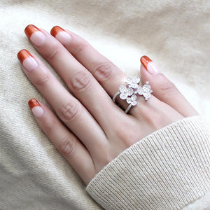 3W1447 Rhodium Brass Ring with AAA Grade CZ in Clear