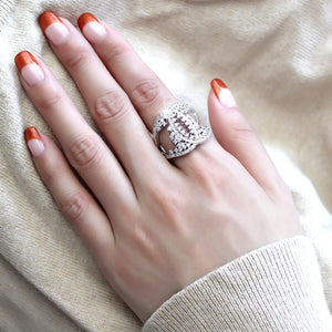 3W1448 Rhodium Brass Ring with AAA Grade CZ in Clear