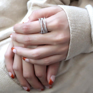 3W1450 Rhodium Brass Ring with AAA Grade CZ in Clear