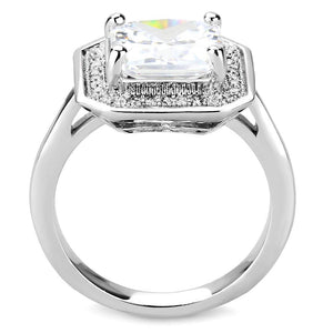 3W1451 Rhodium Brass Ring with AAA Grade CZ in Clear