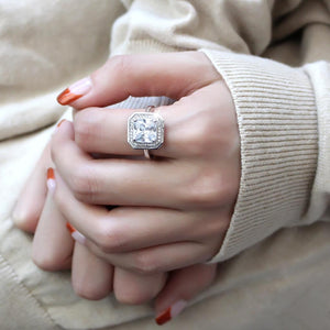 3W1451 Rhodium Brass Ring with AAA Grade CZ in Clear