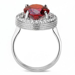 3W1455 Rhodium Brass Ring with AAA Grade CZ in Garnet
