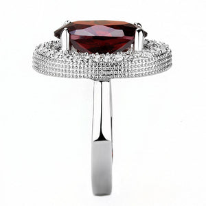 3W1455 Rhodium Brass Ring with AAA Grade CZ in Garnet