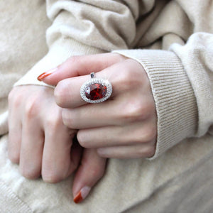 3W1455 Rhodium Brass Ring with AAA Grade CZ in Garnet