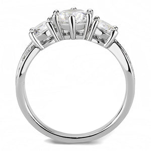 3W1456 Rhodium Brass Ring with AAA Grade CZ in Clear