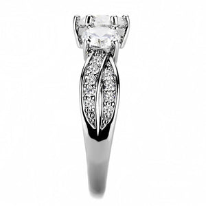3W1456 Rhodium Brass Ring with AAA Grade CZ in Clear