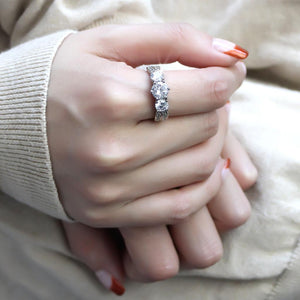 3W1456 Rhodium Brass Ring with AAA Grade CZ in Clear