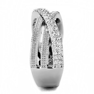 3W1464 Rhodium Brass Ring with AAA Grade CZ in Clear