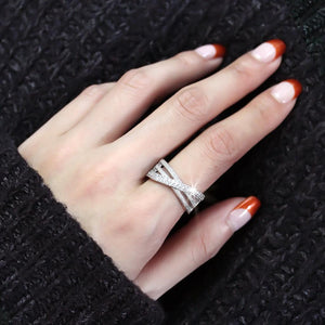 3W1464 Rhodium Brass Ring with AAA Grade CZ in Clear