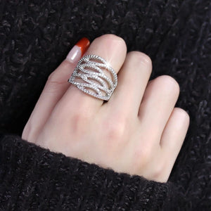 3W1465 Rhodium Brass Ring with AAA Grade CZ in Clear
