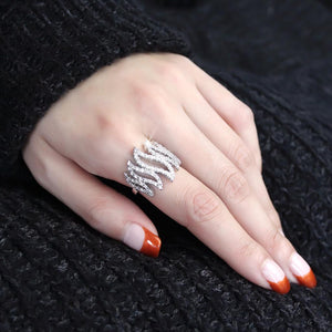 3W1467 Rhodium Brass Ring with AAA Grade CZ in Clear