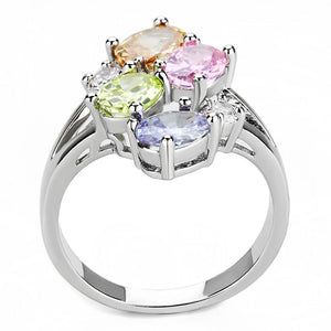 3W1474 Rhodium Brass Ring with AAA Grade CZ in Multi Color