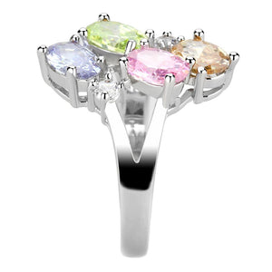 3W1474 Rhodium Brass Ring with AAA Grade CZ in Multi Color