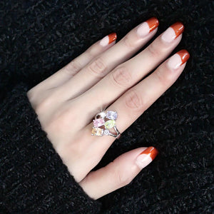 3W1474 Rhodium Brass Ring with AAA Grade CZ in Multi Color
