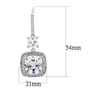 3W1477 Rhodium Brass Earrings with AAA Grade CZ in Clear