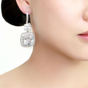 3W1477 Rhodium Brass Earrings with AAA Grade CZ in Clear
