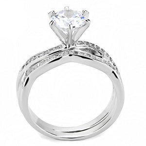 3W1505 Rhodium Brass Ring with AAA Grade CZ in Clear
